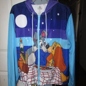 Disney Lady And The Tramp Jacket Women XL Purple Blue Windbreaker Used